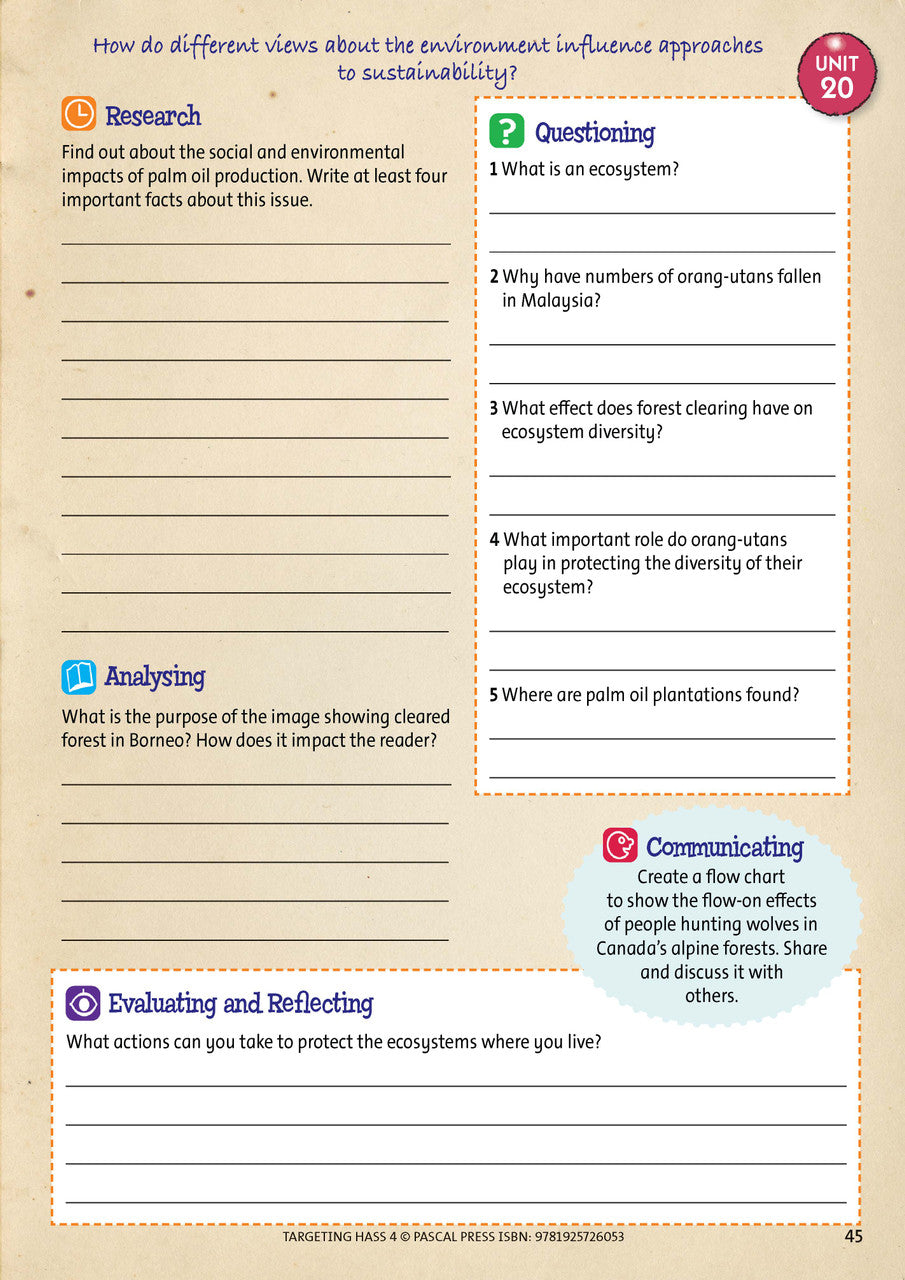Sample inside page 45 of Targeting HASS Activity Book Year 4, shown in the publisher's preview gallery