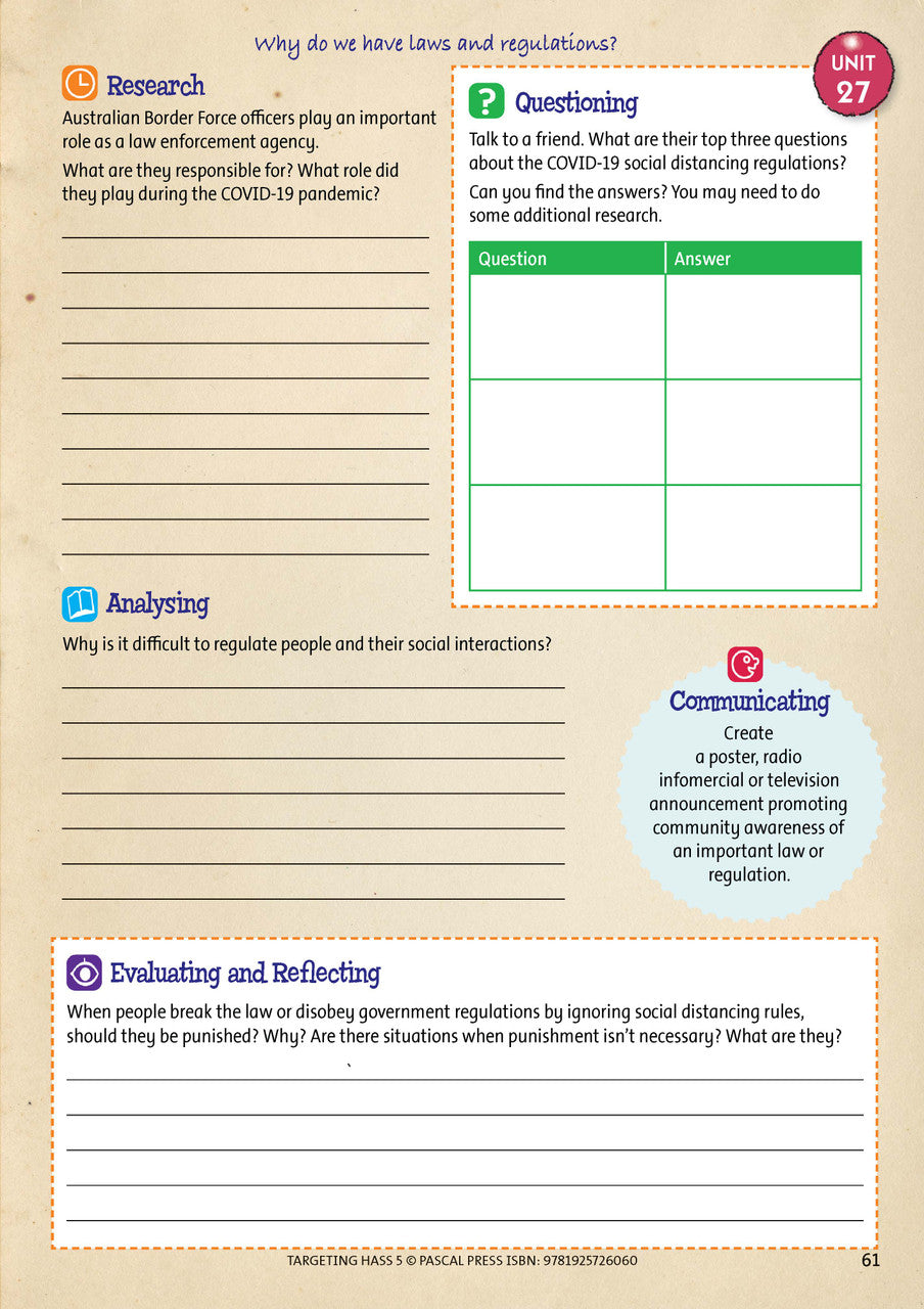 Sample inside page 61 of Targeting HASS Activity Book Year 5, shown in the publisher's preview gallery