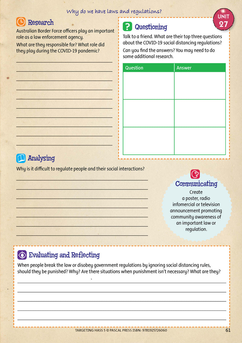 Sample inside page 61 of Targeting HASS Activity Book Year 5, shown in the publisher's preview gallery