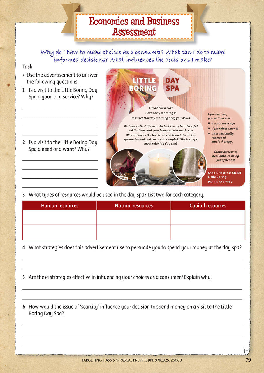 Sample inside page 79 of Targeting HASS Activity Book Year 5, shown in the publisher's preview gallery
