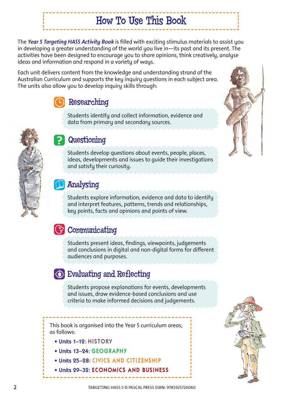 Sample inside page 2 of Targeting HASS Activity Book Year 5, shown in the publisher's preview gallery