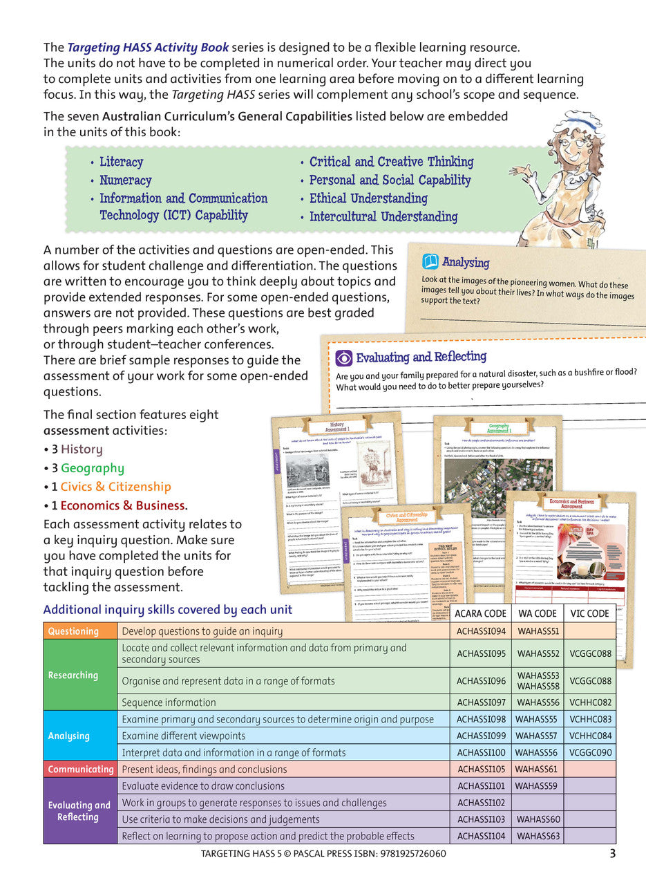 Sample inside page 3 of Targeting HASS Activity Book Year 5, shown in the publisher's preview gallery