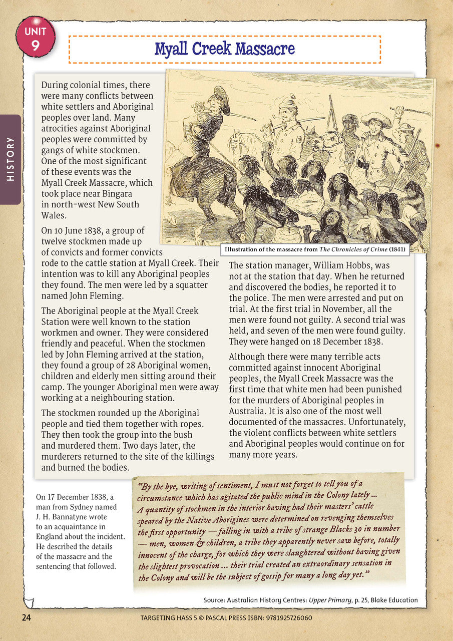 Sample inside page 24 of Targeting HASS Activity Book Year 5, shown in the publisher's preview gallery
