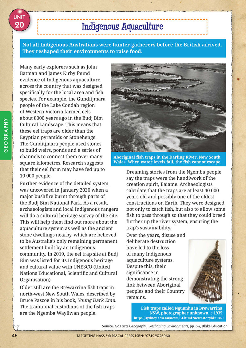 Sample inside page 46 of Targeting HASS Activity Book Year 5, shown in the publisher's preview gallery
