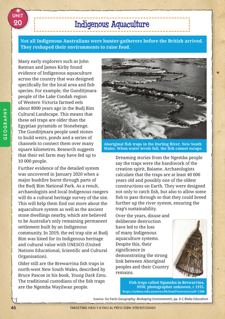 Sample inside page 46 of Targeting HASS Activity Book Year 5, shown in the publisher's preview gallery