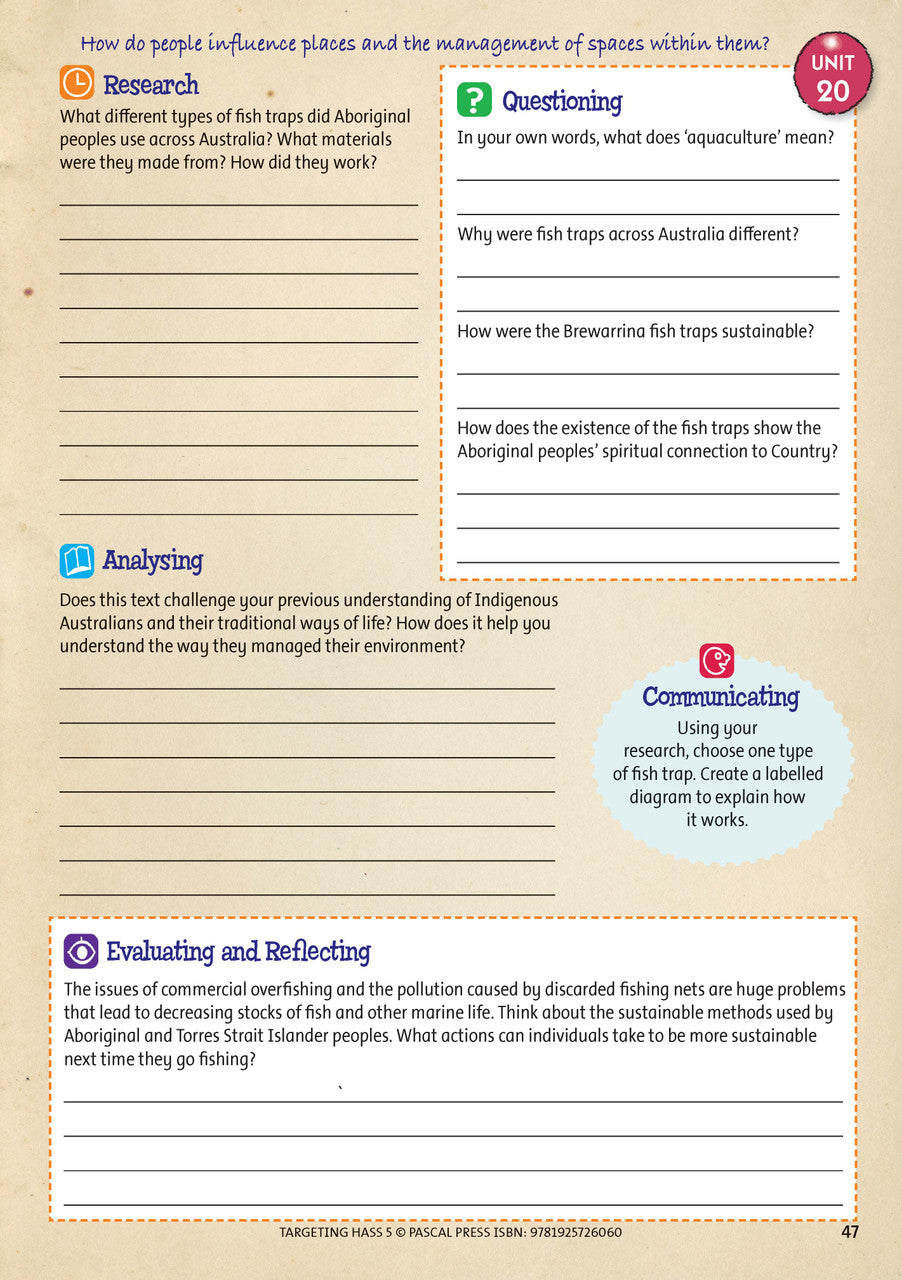 Sample inside page 47 of Targeting HASS Activity Book Year 5, shown in the publisher's preview gallery