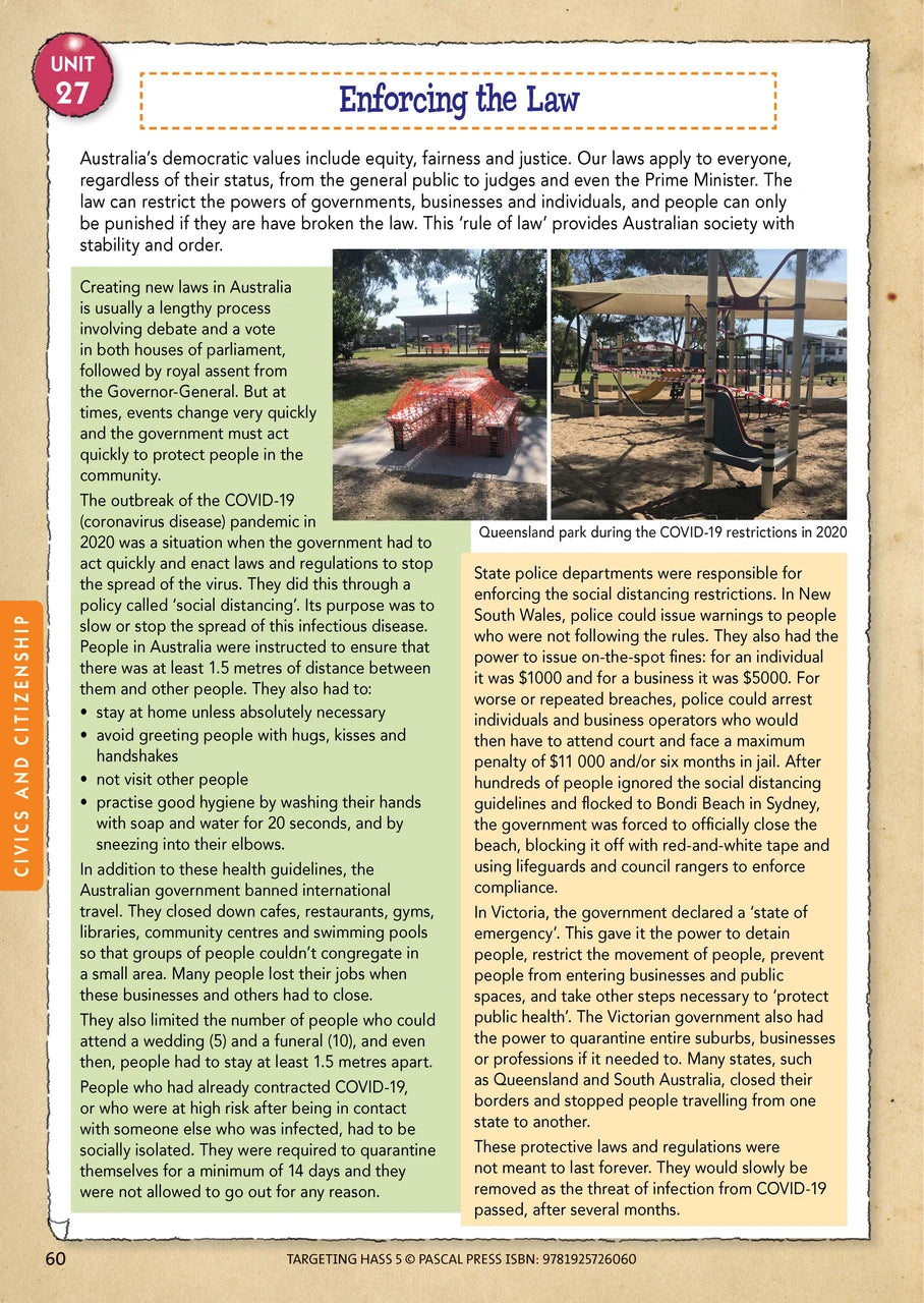 Sample inside page 60 of Targeting HASS Activity Book Year 5, shown in the publisher's preview gallery