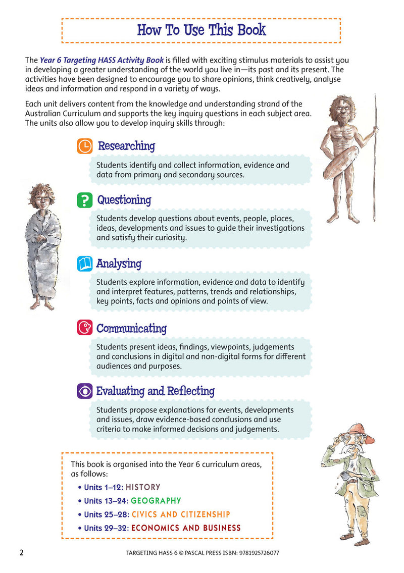 Sample inside page 2 of Targeting HASS Activity Book Year 6, shown in the publisher's preview gallery of HASS units