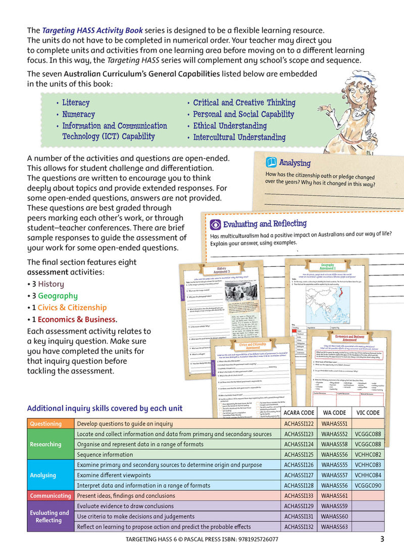 Sample inside page 3 of Targeting HASS Activity Book Year 6, shown in the publisher's preview gallery of HASS units