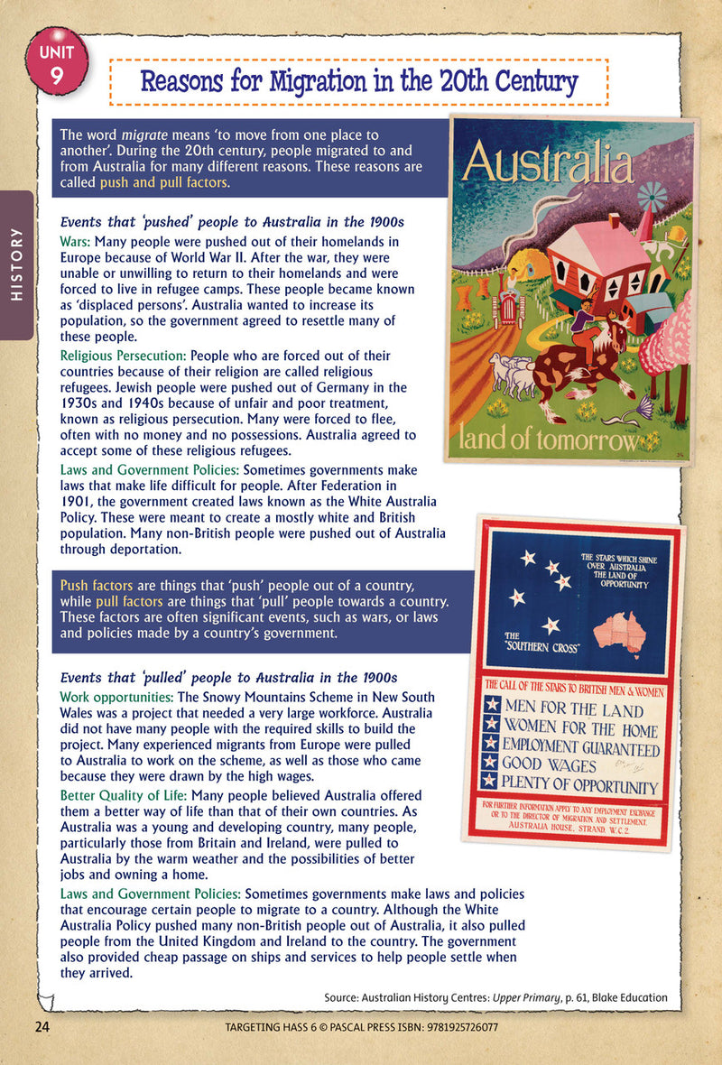 Sample inside page 24 of Targeting HASS Activity Book Year 6, shown in the publisher's preview gallery of HASS units