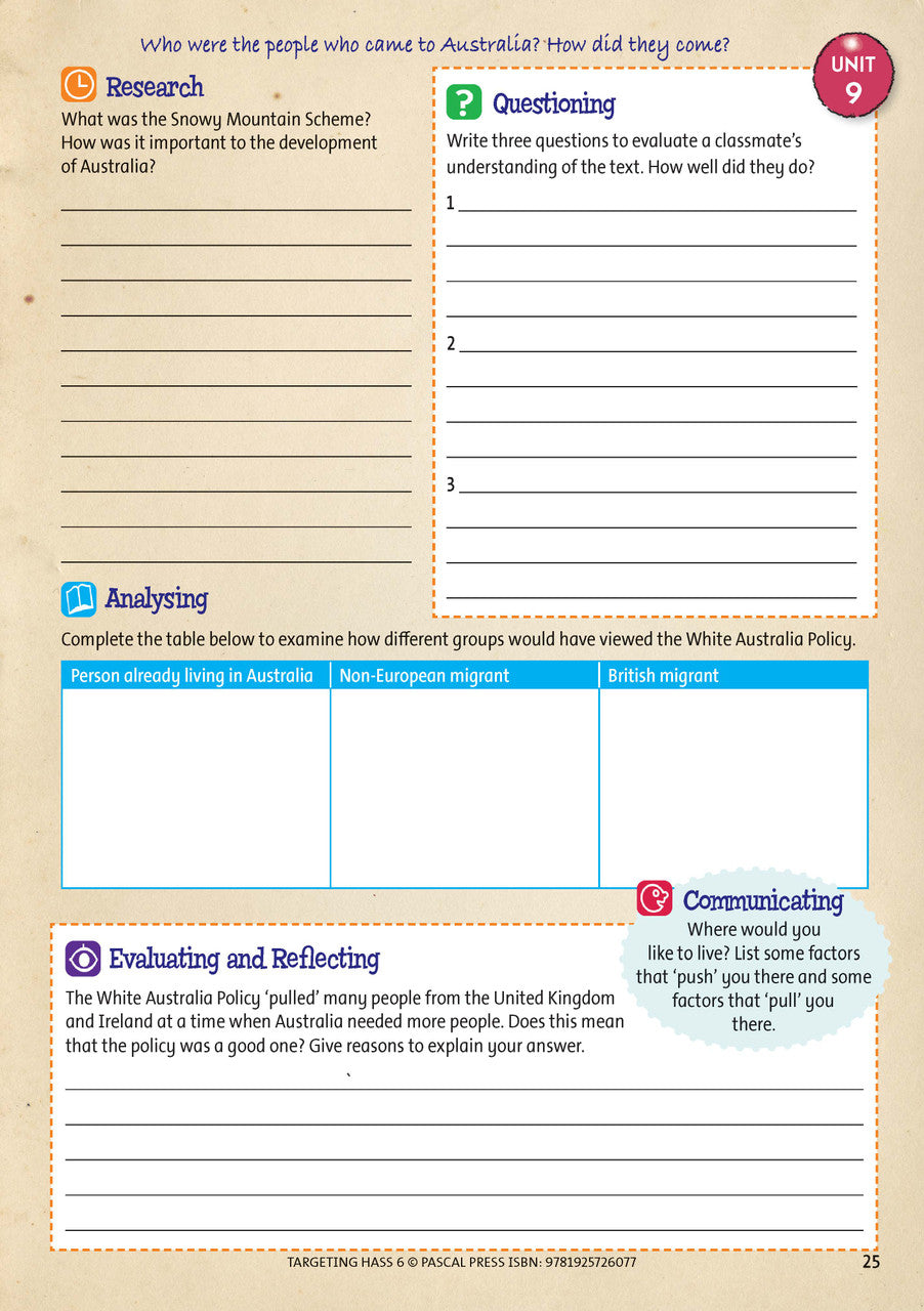 Sample inside page 25 of Targeting HASS Activity Book Year 6, shown in the publisher's preview gallery of HASS units