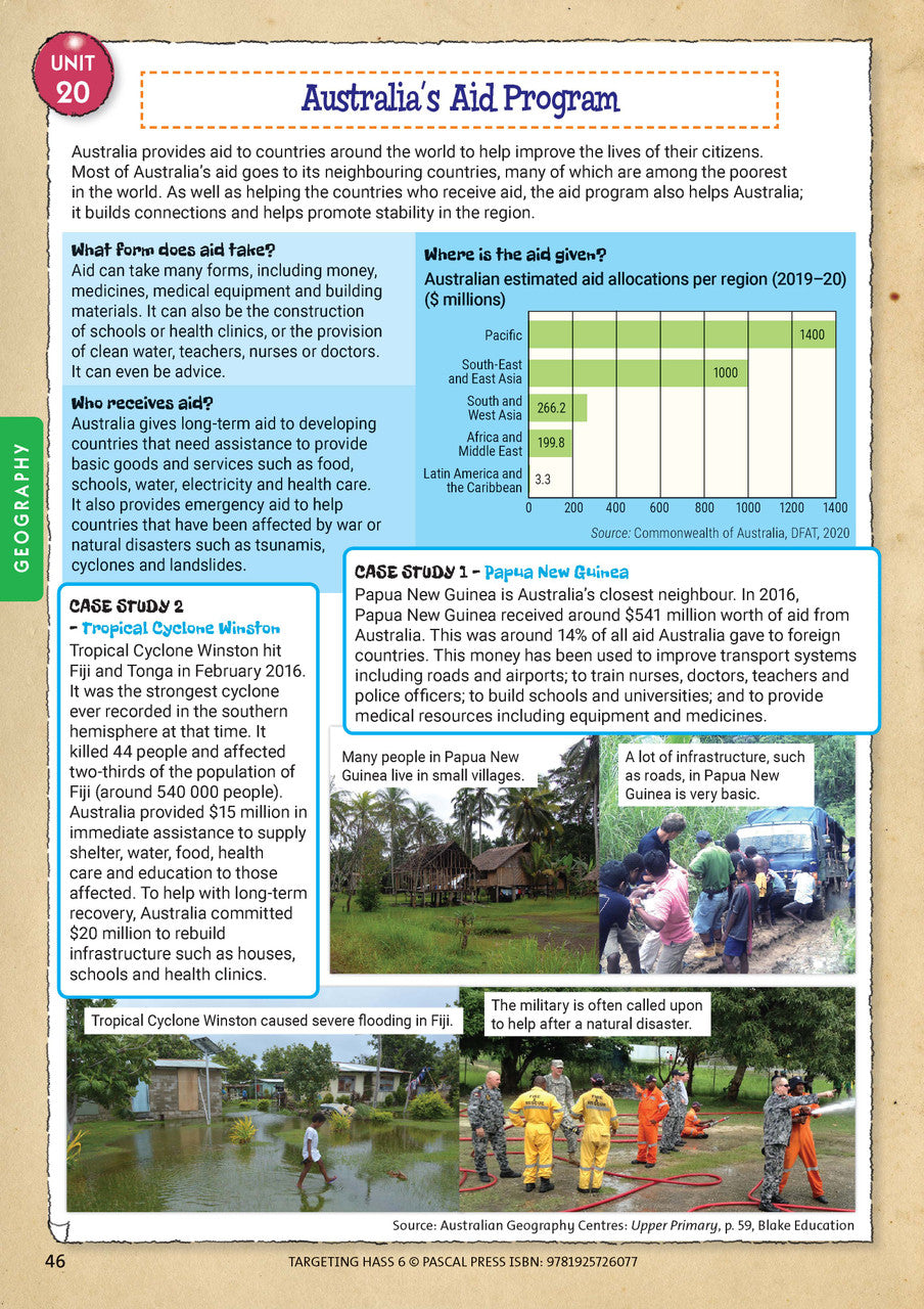 Sample inside page 46 of Targeting HASS Activity Book Year 6, shown in the publisher's preview gallery of HASS units
