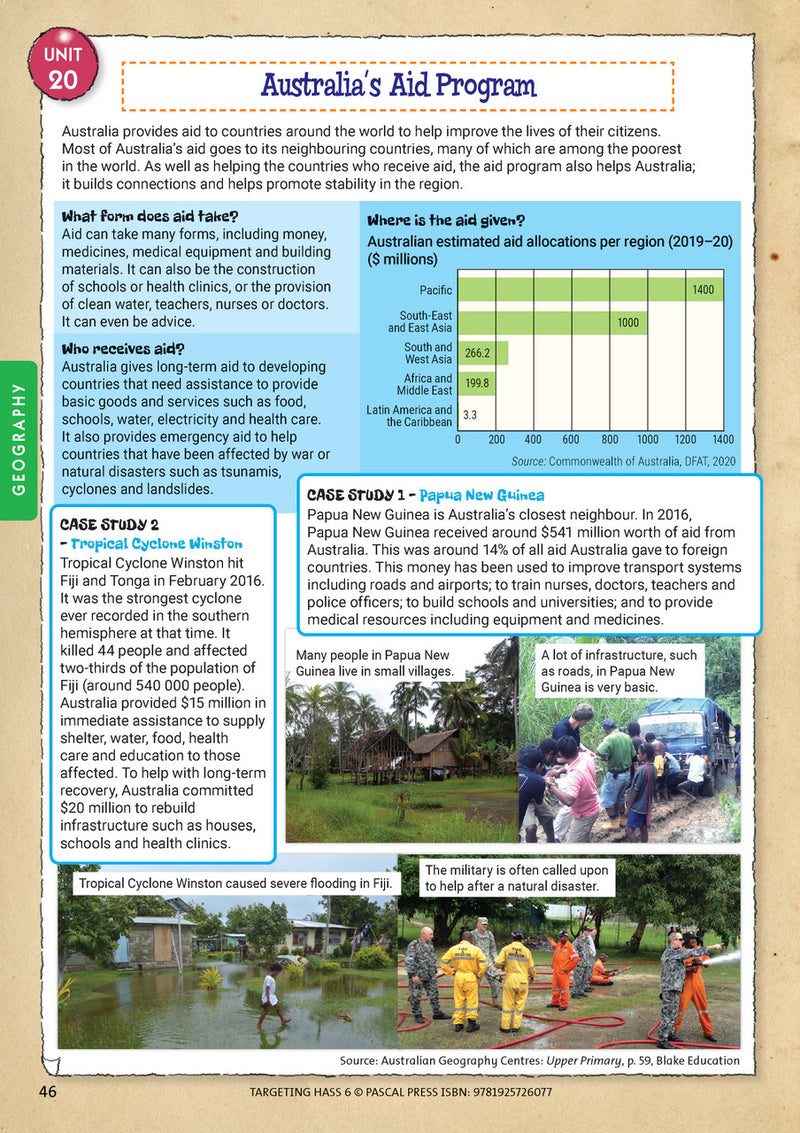 Sample inside page 46 of Targeting HASS Activity Book Year 6, shown in the publisher's preview gallery of HASS units
