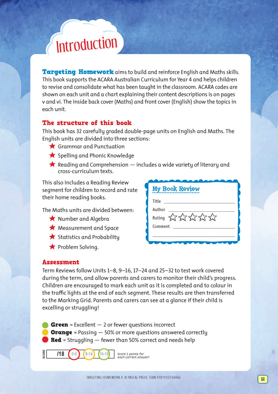 Sample page from Targeting Homework Activity Book Year 4 New Edition, shown in the publisher's preview gallery of English and maths homework units