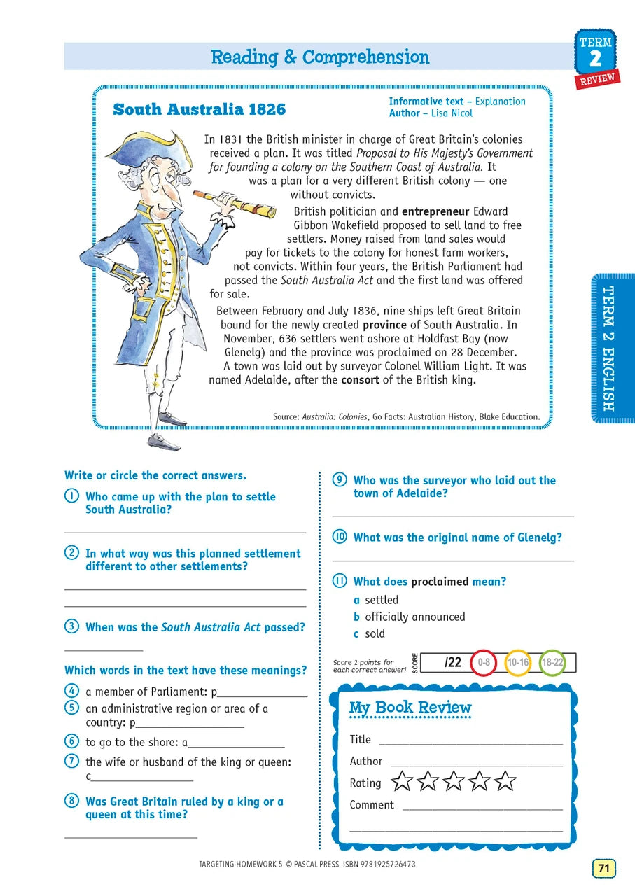 Sample page from Targeting Homework Activity Book Year 5 New Edition, shown in the publisher's preview gallery of English and maths homework units