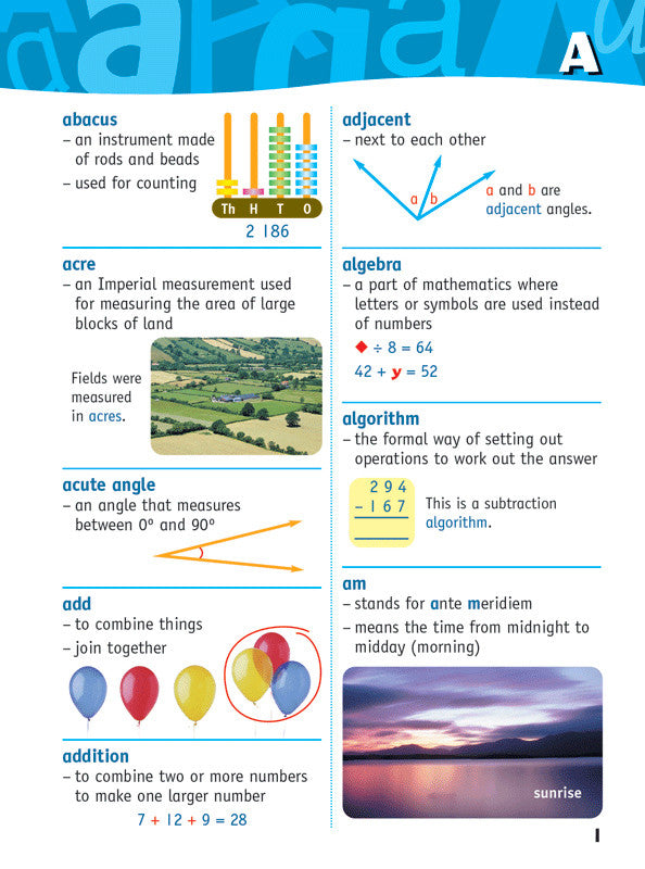 Sample inside page from the Targeting Maths Dictionary, taken from the publisher product gallery