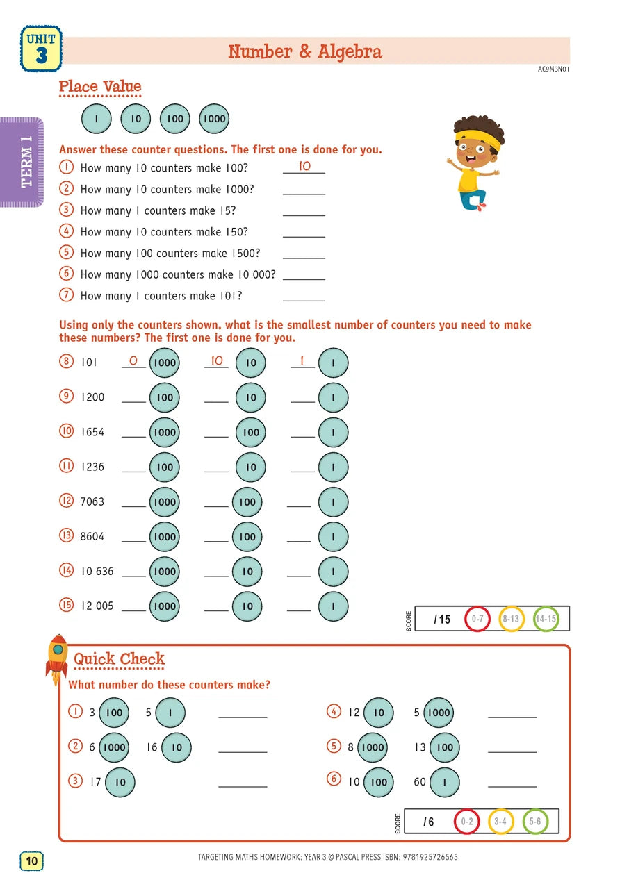 Sample page 10 from Targeting Maths Homework Year 3, shown in the publisher's preview gallery of maths homework units