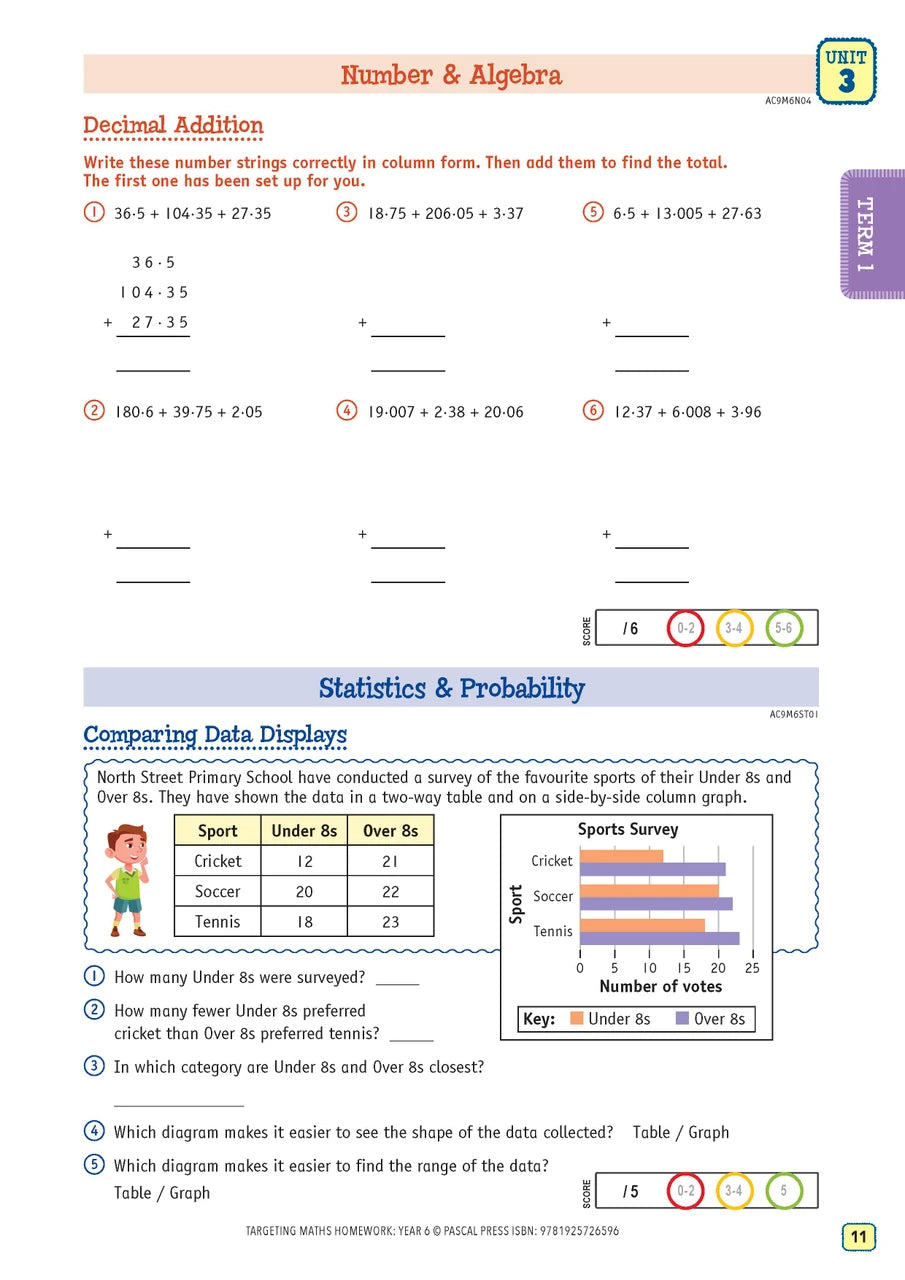 Sample interior activity page from the Targeting Maths Homework Year 6 maths homework workbook, from the publisher preview gallery