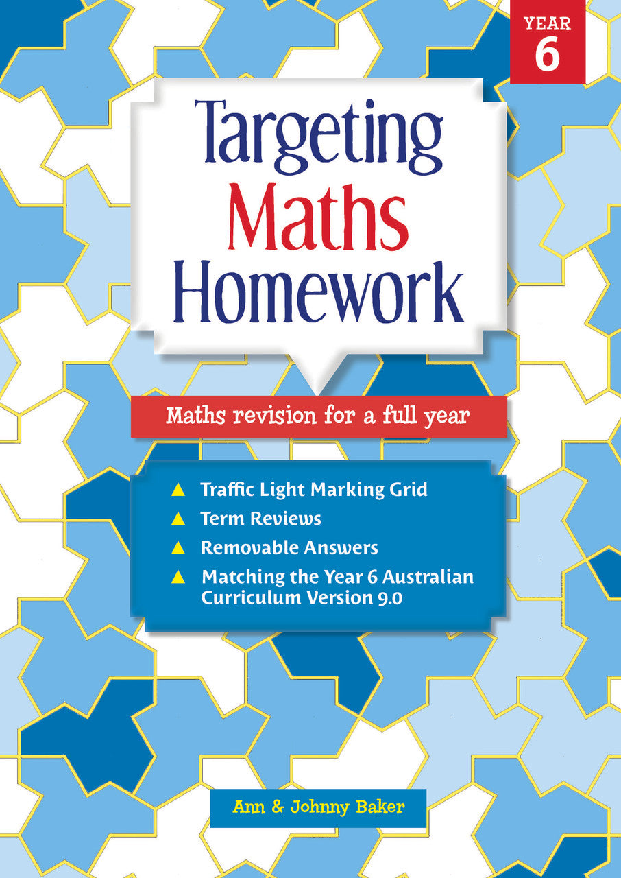 Front cover of the Targeting Maths Homework Year 6 maths homework workbook from the Targeting series published by Pascal Press