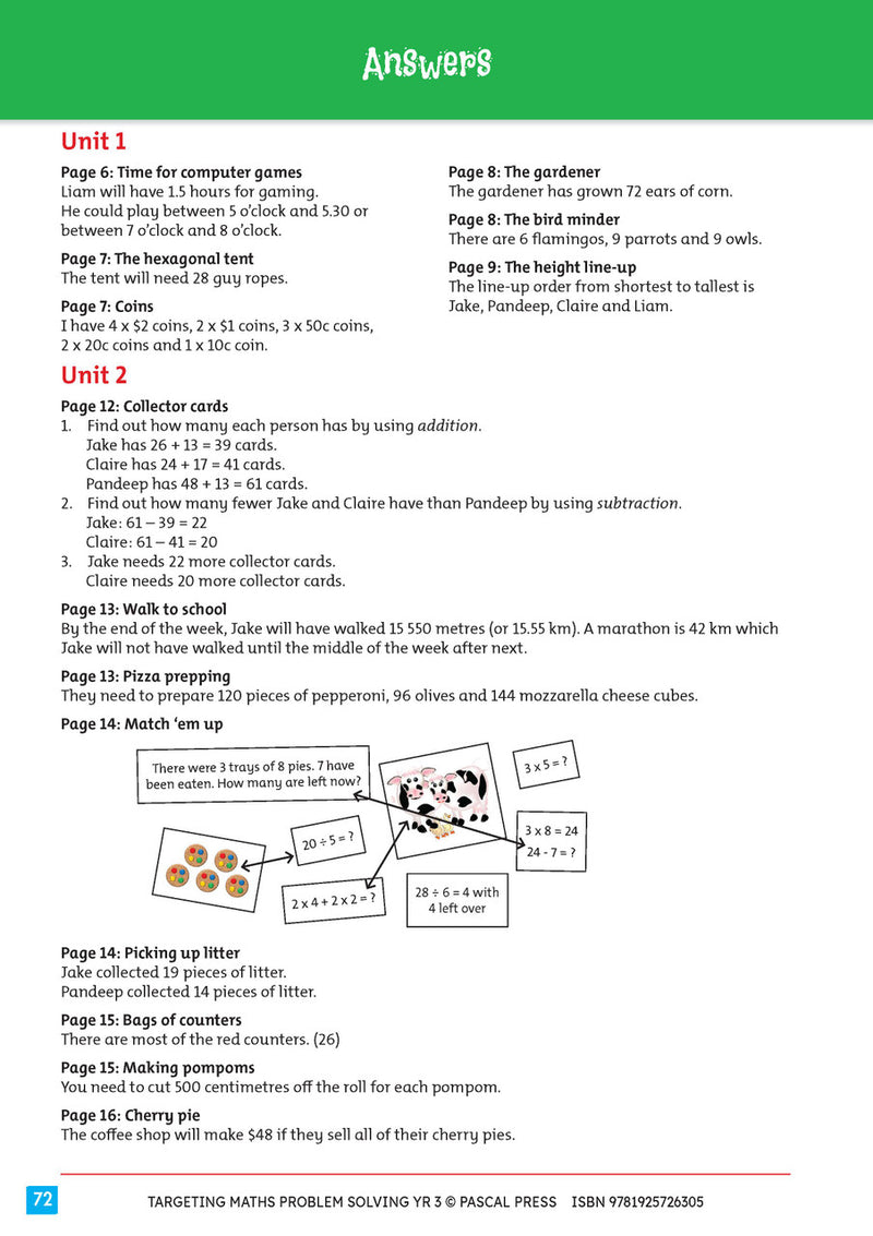 Sample interior activity page from Targeting Maths Problem Solving Year 3, as shown in the publisher gallery