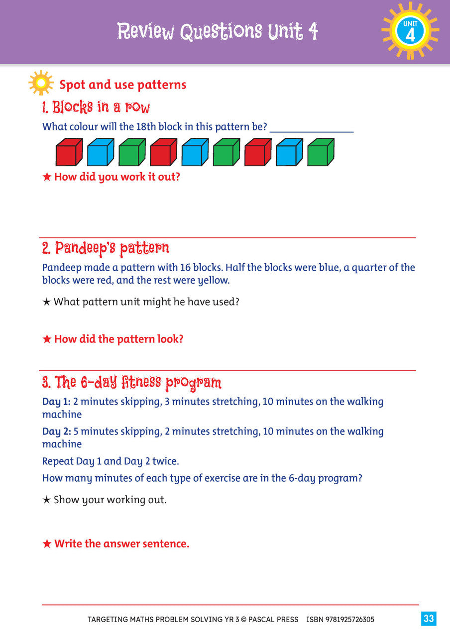 Sample interior activity page from Targeting Maths Problem Solving Year 3, as shown in the publisher gallery