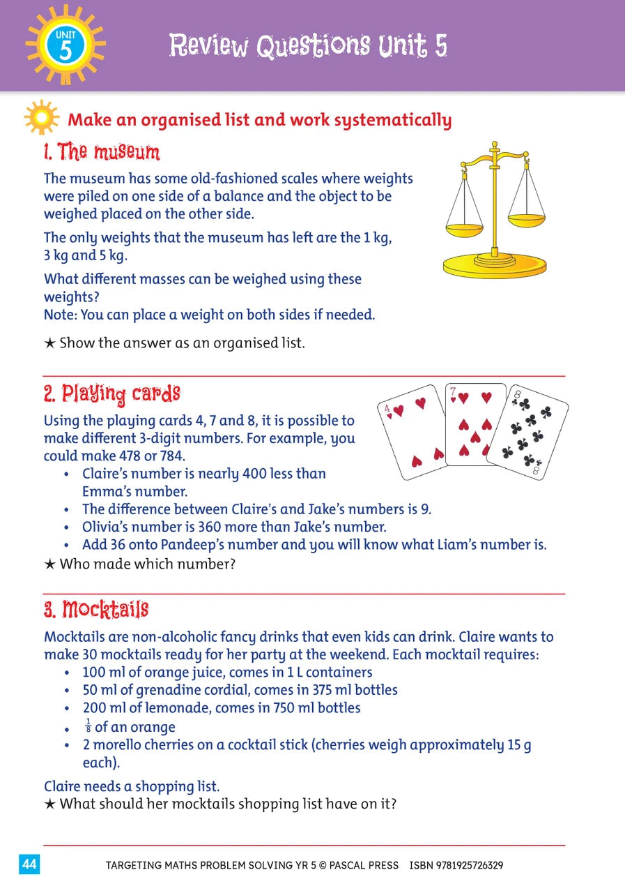 Sample interior activity page from Targeting Maths Problem Solving Year 5, as shown in the publisher gallery