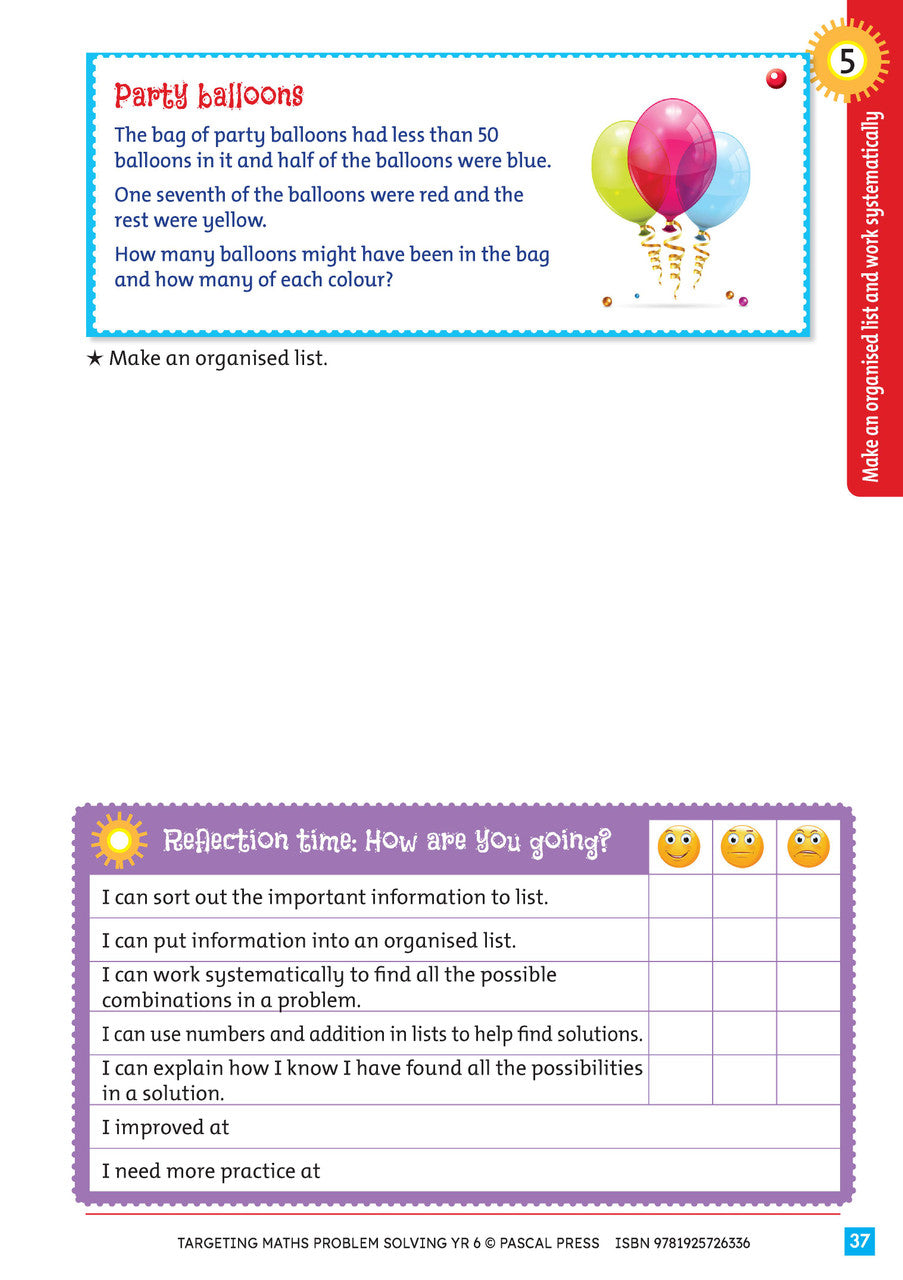 Sample interior activity page from Targeting Maths Problem Solving Year 6, as shown in the publisher gallery