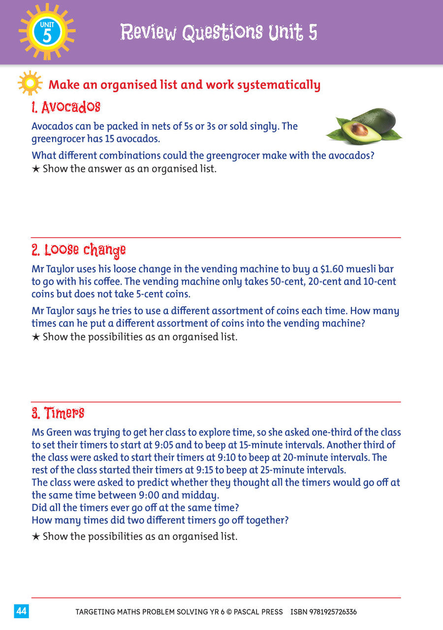 Sample interior activity page from Targeting Maths Problem Solving Year 6, as shown in the publisher gallery