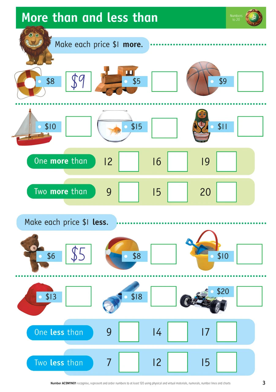 Sample inside page from the Targeting Maths Year 1 Student Book, taken from the publisher product gallery