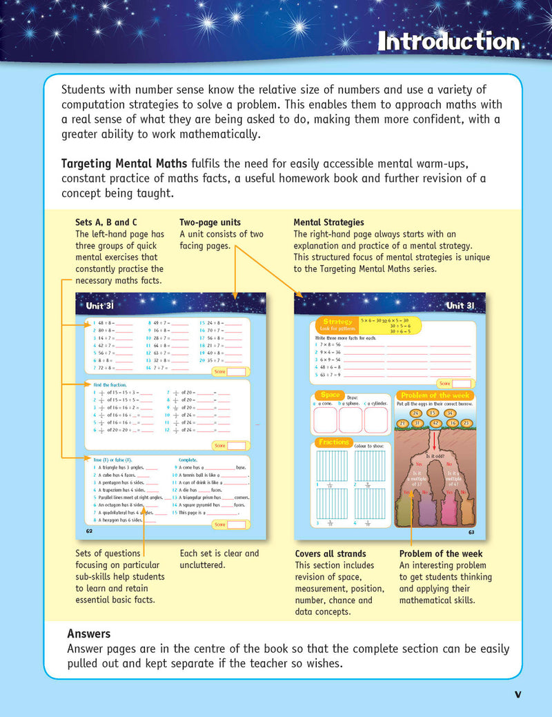 Sample inside page from the Targeting Mental Maths Year 3 2023 Curriculum Edition workbook, taken from the publisher product gallery