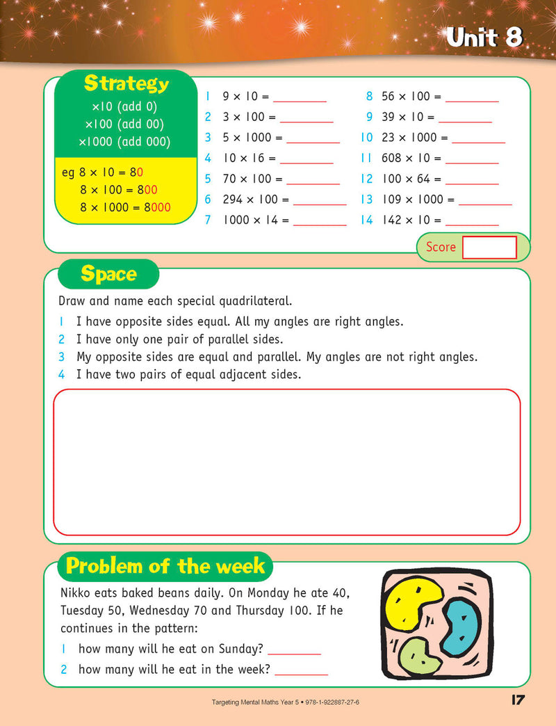 Sample inside page from the Targeting Mental Maths Year 5 2023 Curriculum Edition workbook, taken from the publisher product gallery