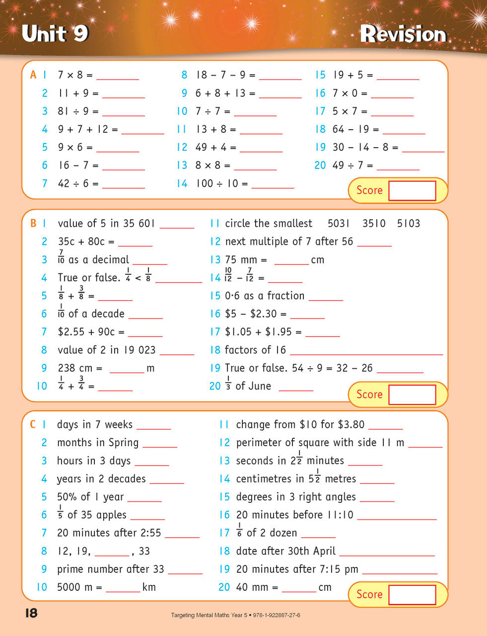 Sample inside page from the Targeting Mental Maths Year 5 2023 Curriculum Edition workbook, taken from the publisher product gallery