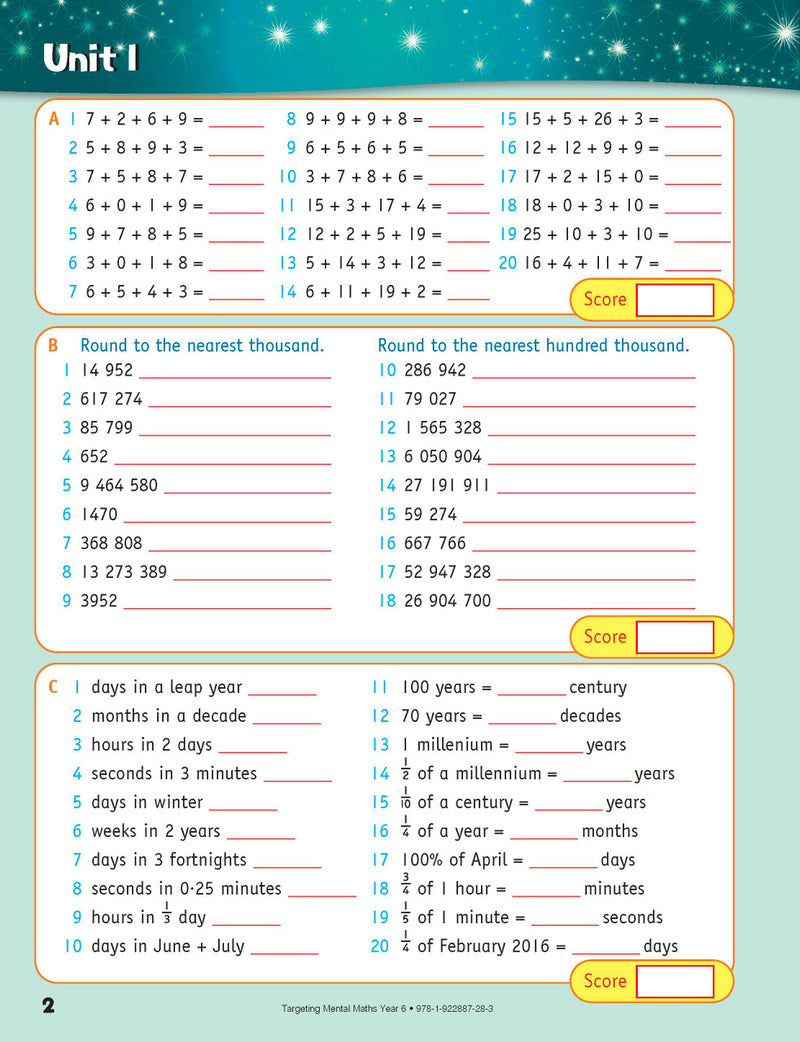 Sample inside page from the Targeting Mental Maths Year 6 2023 Curriculum Edition workbook, taken from the publisher product gallery