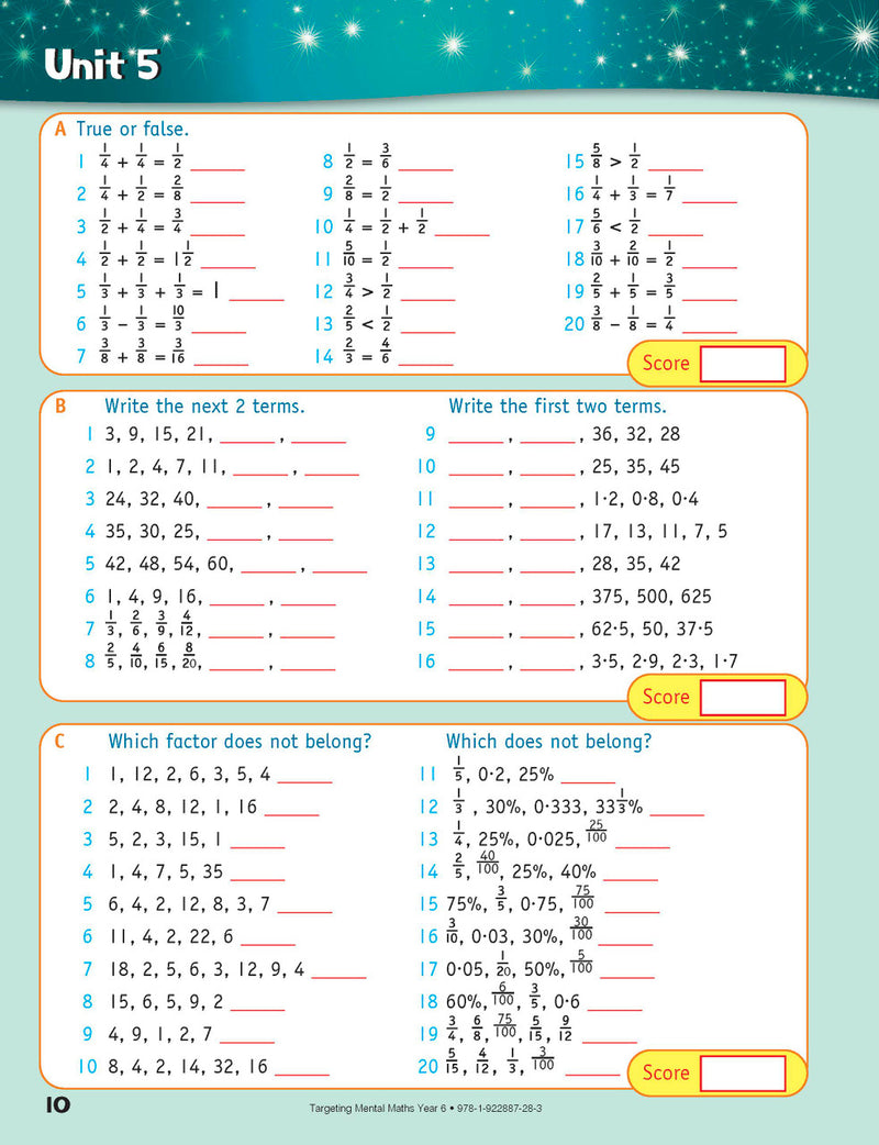 Sample inside page from the Targeting Mental Maths Year 6 2023 Curriculum Edition workbook, taken from the publisher product gallery