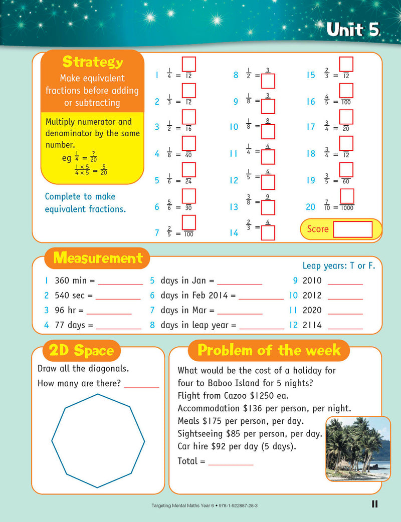 Sample inside page from the Targeting Mental Maths Year 6 2023 Curriculum Edition workbook, taken from the publisher product gallery