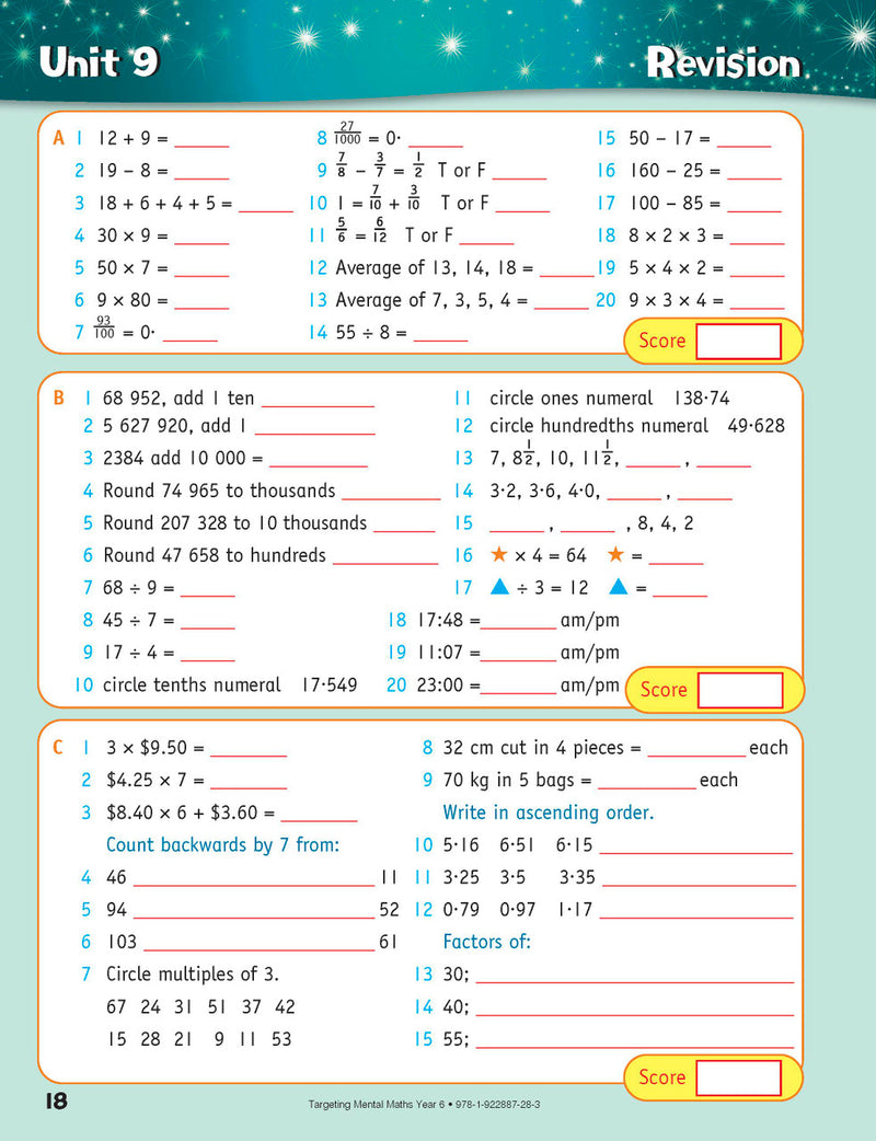 Sample inside page from the Targeting Mental Maths Year 6 2023 Curriculum Edition workbook, taken from the publisher product gallery