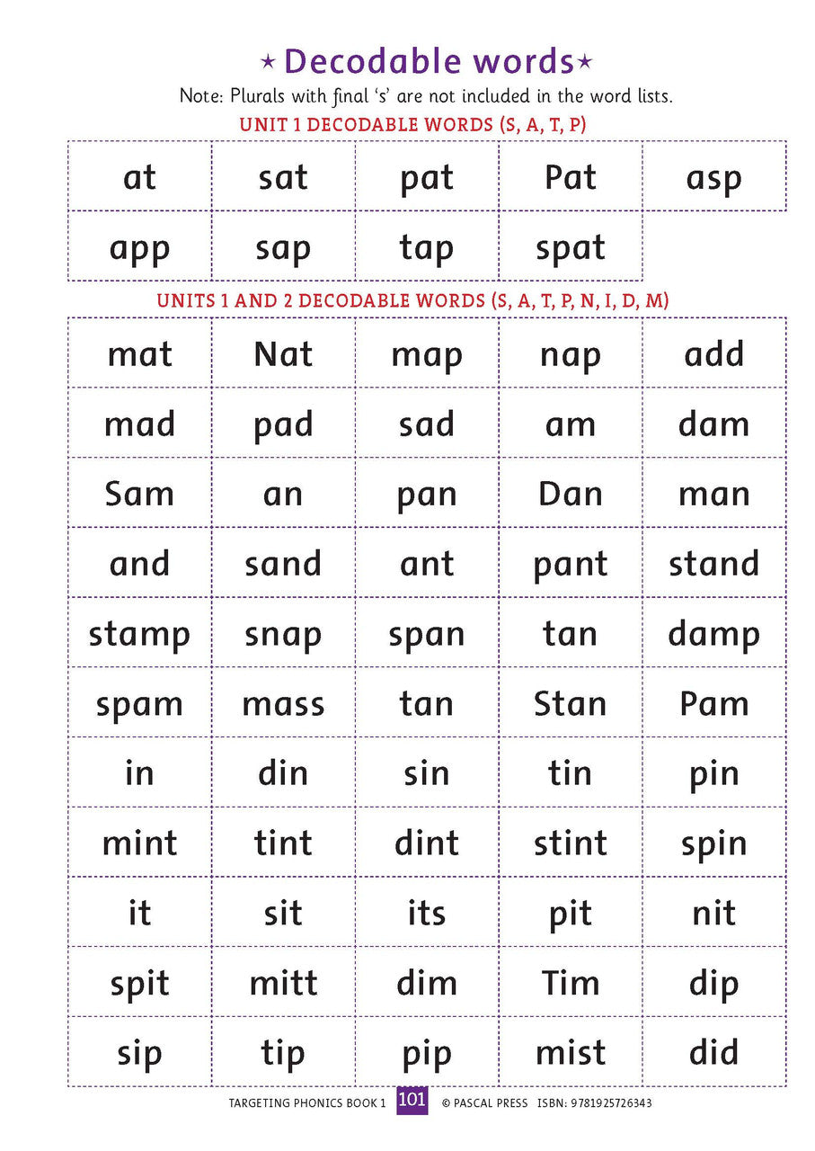 Sample interior activity page from the Targeting Phonics Book 1 phonics activity book, from the publisher preview gallery