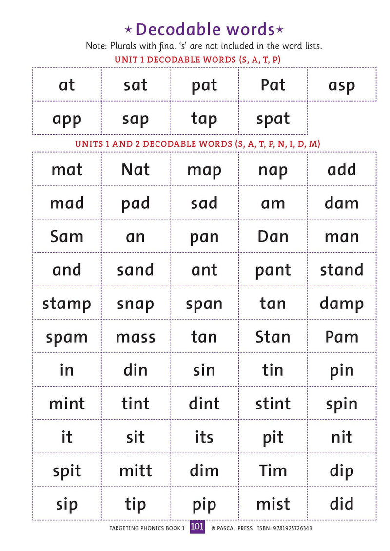 Sample interior activity page from the Targeting Phonics Book 1 phonics activity book, from the publisher preview gallery