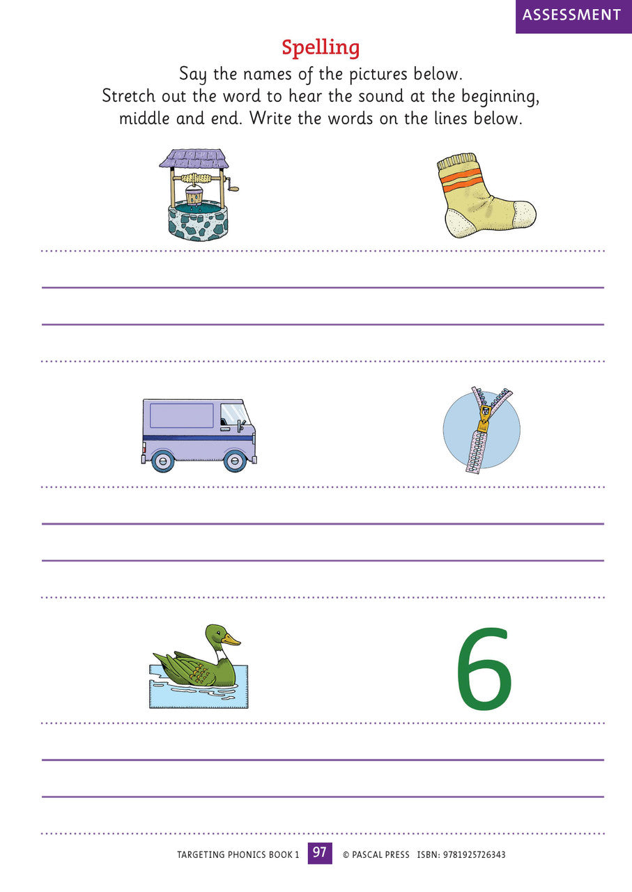 Sample interior activity page from the Targeting Phonics Book 1 phonics activity book, from the publisher preview gallery