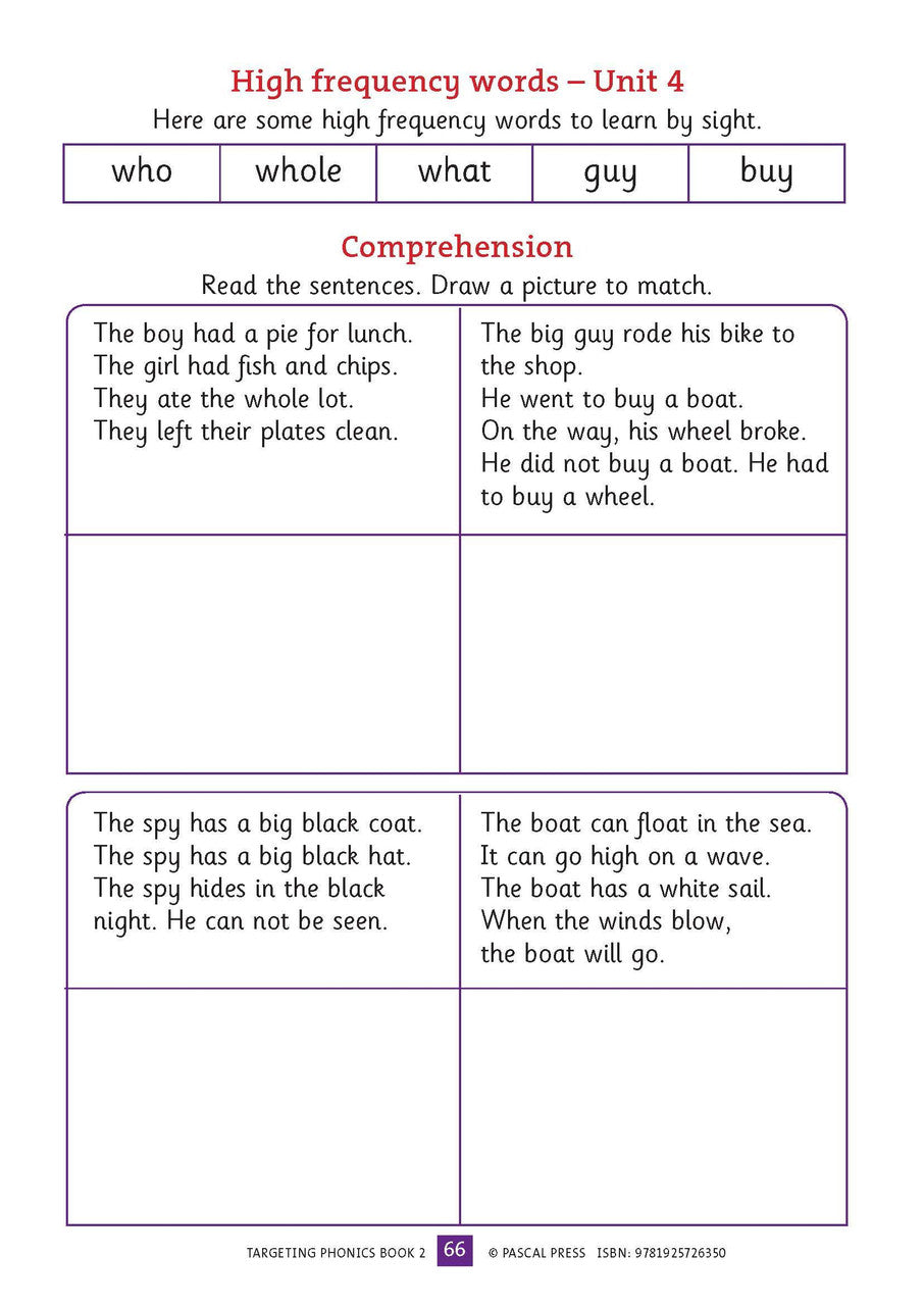 Sample interior activity page from the Targeting Phonics Book 2 phonics activity book, from the publisher preview gallery