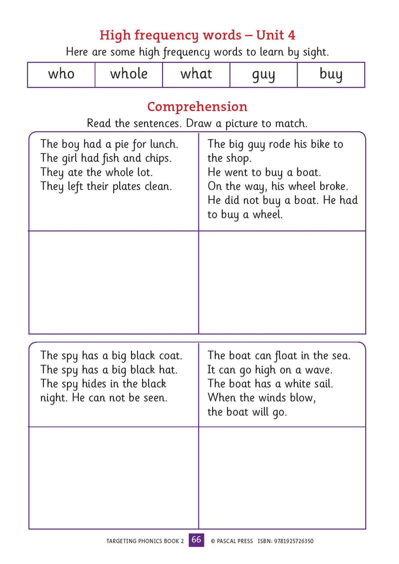 Sample interior activity page from the Targeting Phonics Book 2 phonics activity book, from the publisher preview gallery