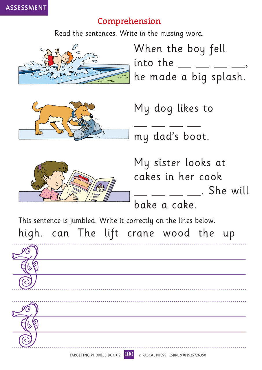 Sample interior activity page from the Targeting Phonics Book 2 phonics activity book, from the publisher preview gallery