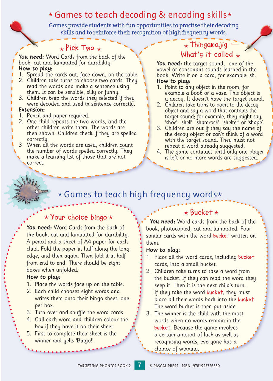 Sample interior activity page from the Targeting Phonics Book 2 phonics activity book, from the publisher preview gallery