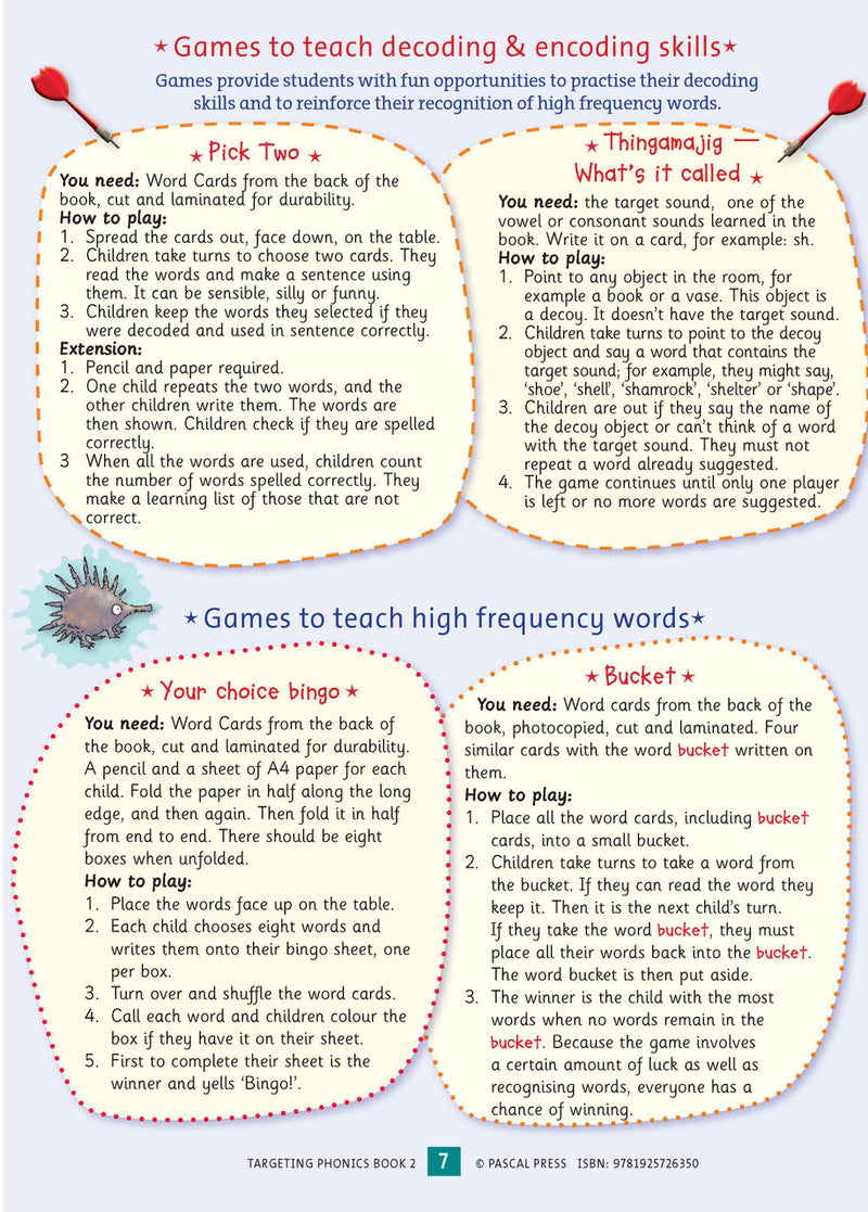 Sample interior activity page from the Targeting Phonics Book 2 phonics activity book, from the publisher preview gallery