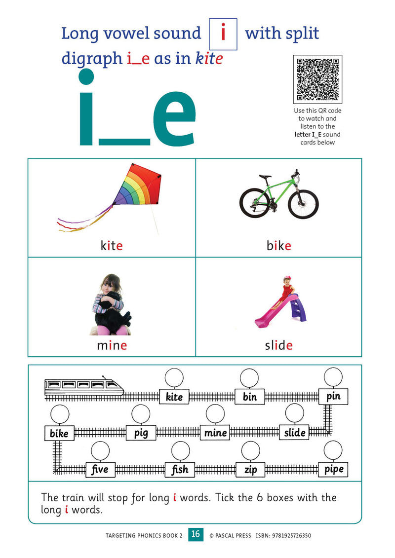 Sample interior activity page from the Targeting Phonics Book 2 phonics activity book, from the publisher preview gallery