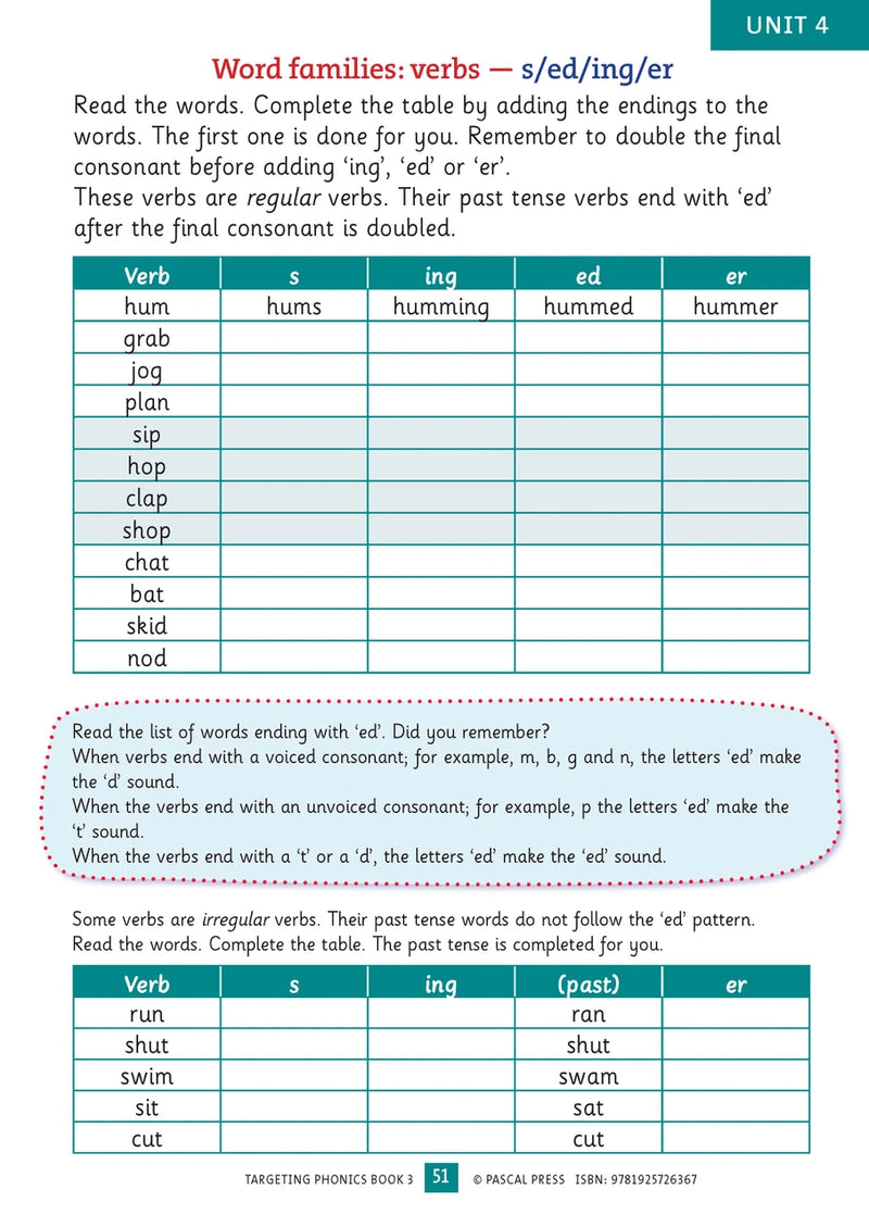 Sample interior activity page from the Targeting Phonics Book 3 phonics activity book, from the publisher preview gallery