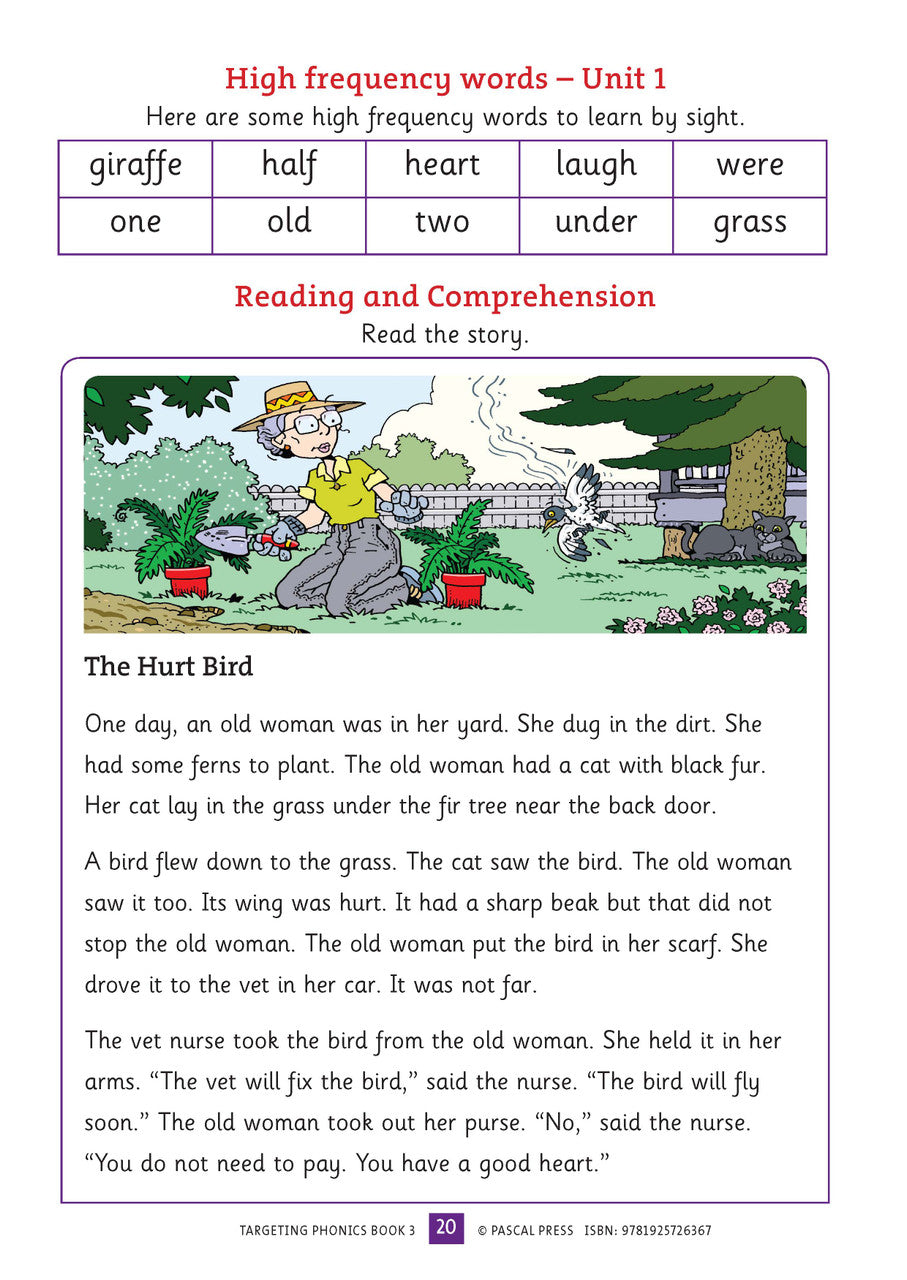 Sample interior activity page from the Targeting Phonics Book 3 phonics activity book, from the publisher preview gallery