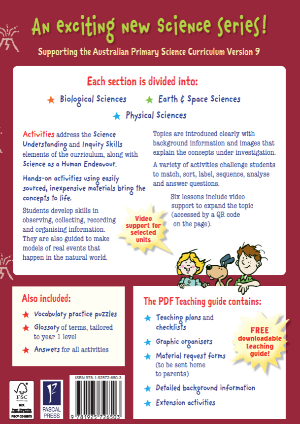 Publisher preview screenshot supplied in the product gallery for the Targeting Science Year 1 science activity book