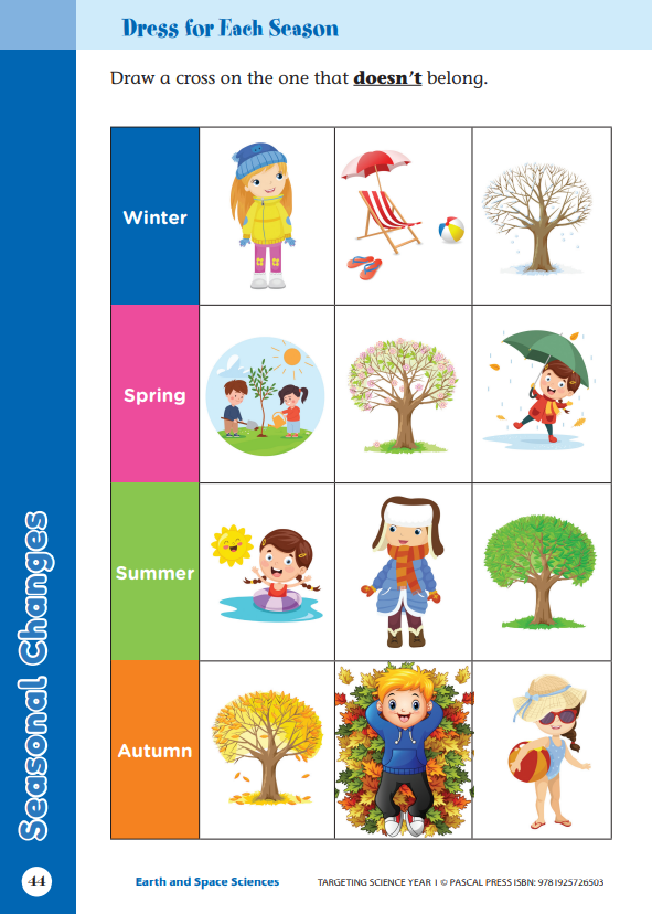 Sample interior activity page from the Targeting Science Year 1 science activity book, from the publisher preview gallery
