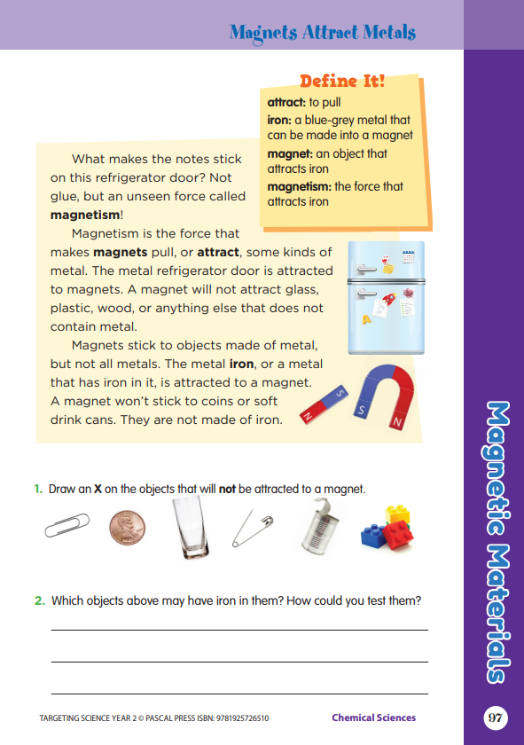 Sample interior activity page from the Targeting Science Year 2 science activity book, from the publisher preview gallery
